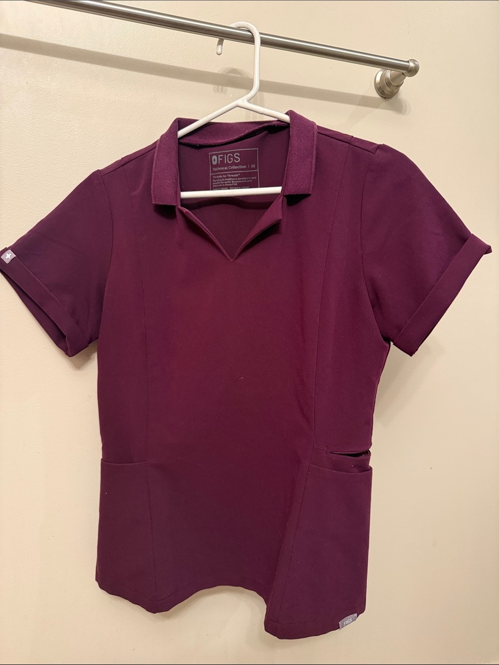 Figs Short Sleeve Polo Top in Plum